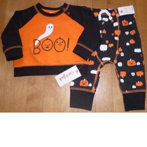 Baby Boys Cat & Jack 2pc Halloween Boo Sweatshirt & Pants Size 3/6 12 months NWT